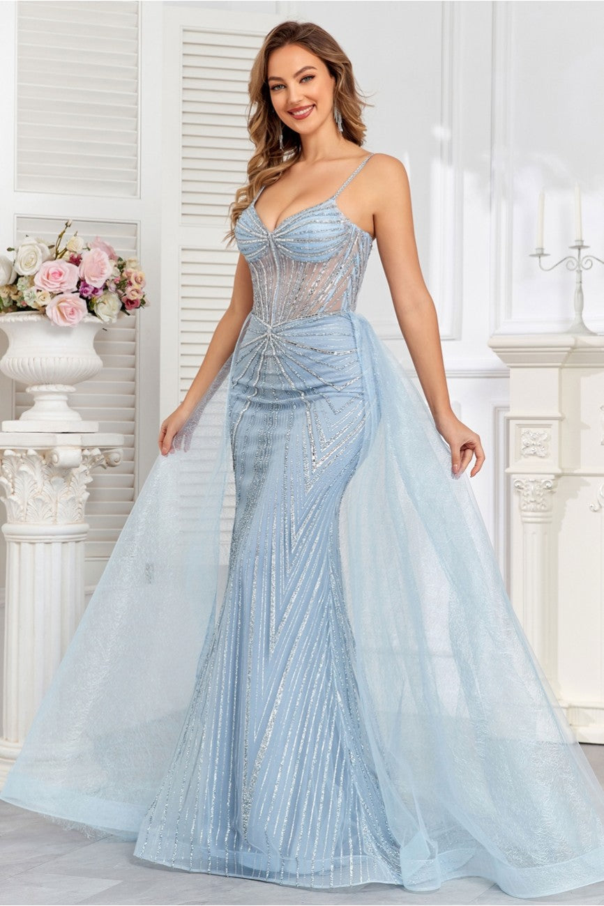 High Couture HC1009 Prom Fitted Long Formal Beaded Overskirt Evening Gown