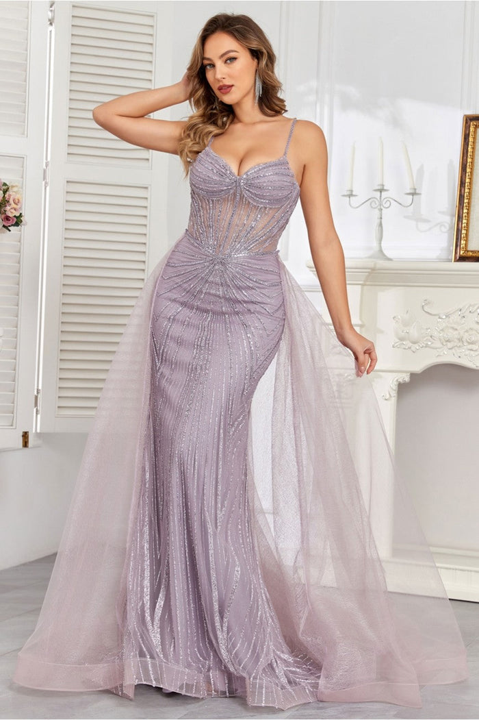 High Couture HC1009 Prom Fitted Long Formal Beaded Overskirt Evening Gown