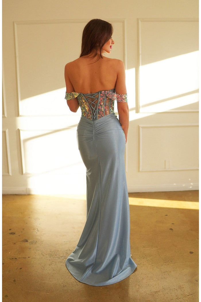 High Couture HC1020 Long Fitted Formal Lace Applique Prom Dress