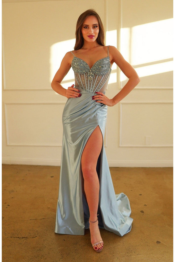 High Couture HC1027 Pleated Long Formal Prom Dress