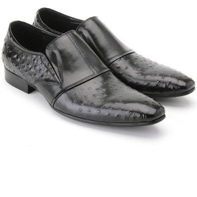 Mens Zota Leather Ostrich Print Slip On Loafer Dress Shoe in Black
