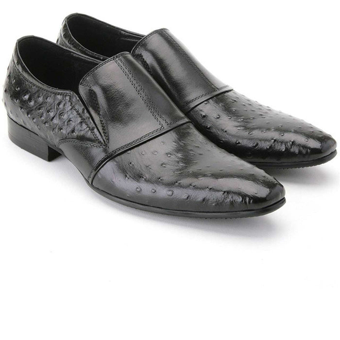 Mens Zota Leather Ostrich Print Slip On Loafer Dress Shoe in Black