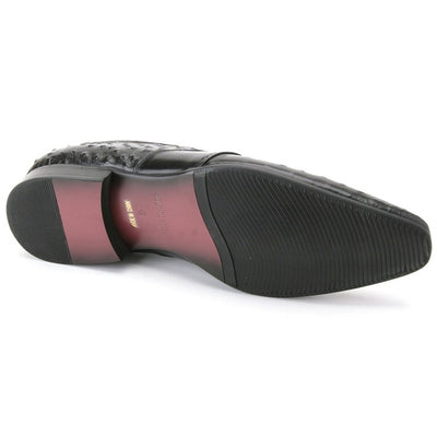 Mens Zota Leather Ostrich Print Slip On Loafer Dress Shoe in Black