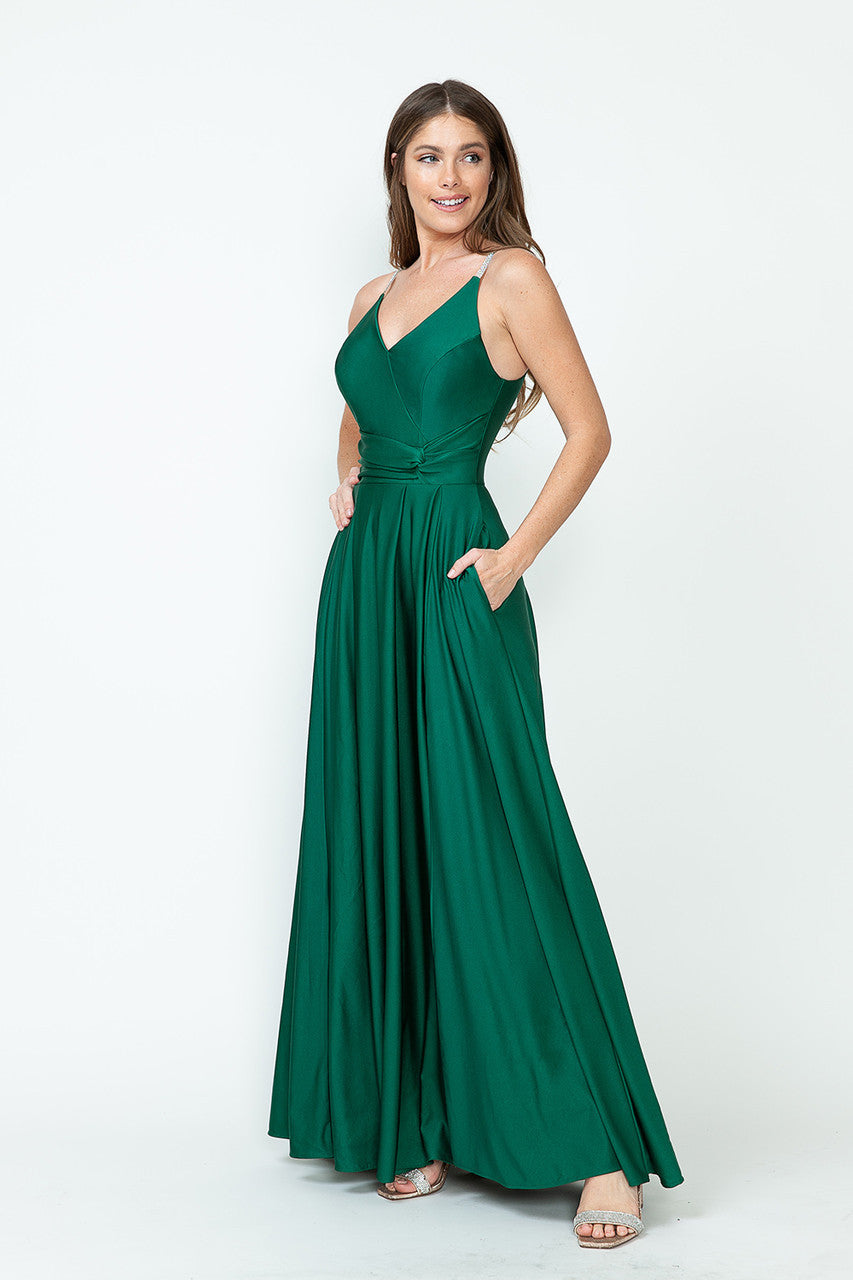 Evening Dress V-Neck Thigh Slit A-Line Formal Gown By Lenovia 5275