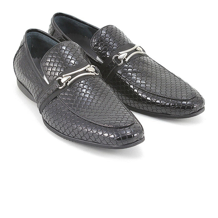Mens Zota Leather Patterned Slip On Loafer Dress Shoe in Black