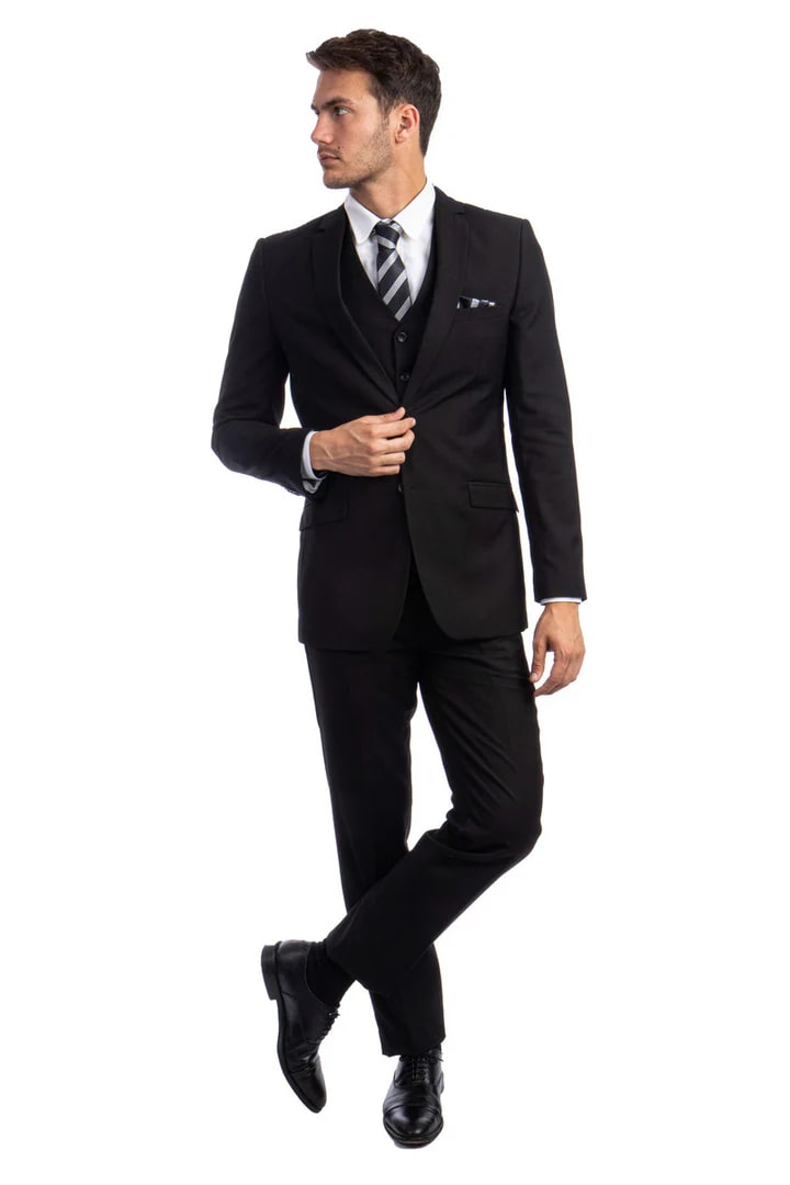 Men's Two Button Hybrid Fit Vested Suit Black