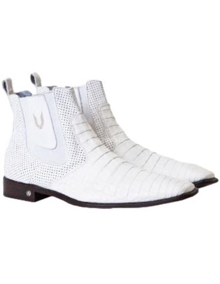 Handmade White Caiman Chelsea Boots for Men