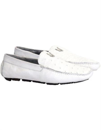 Men's Handmade White Vestigium Genuine Ostrich Stylish Dress Loafer Mens Ostrich Skin Shoes