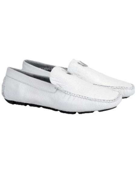 Handmade White Sharkskin Dress Loafer
