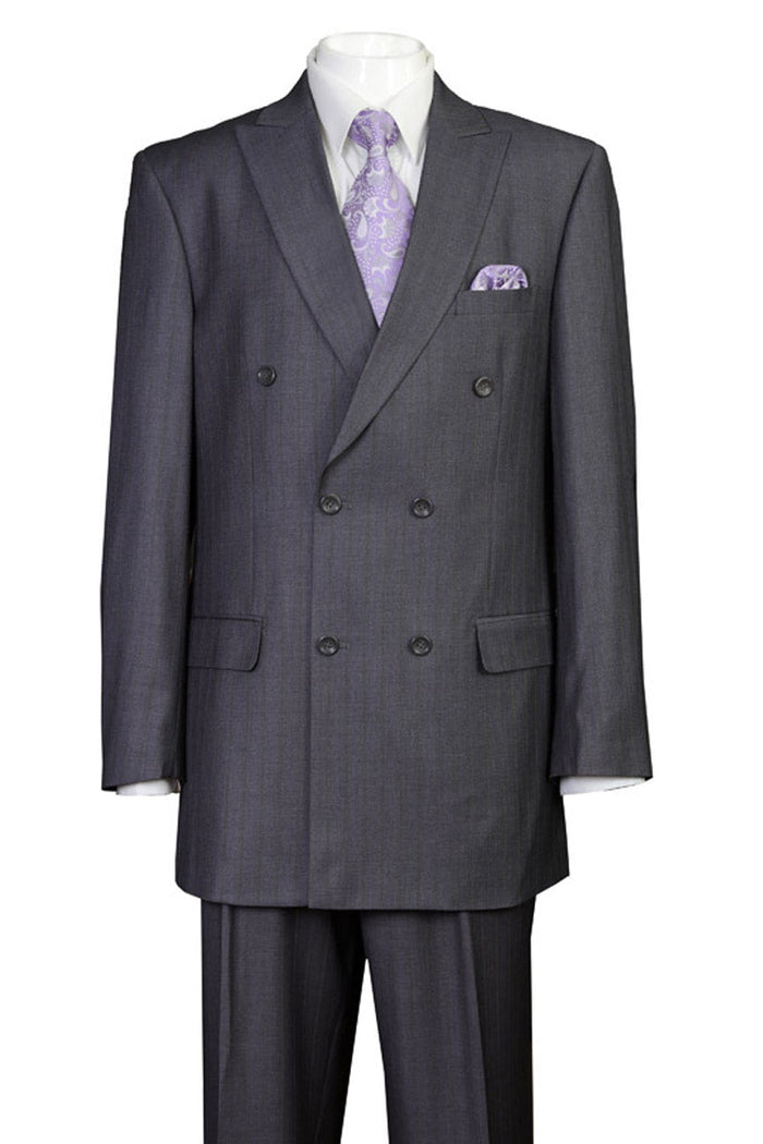 Mens Double Breasted Mini Ton on Ton Pinstripe Suit in Grey