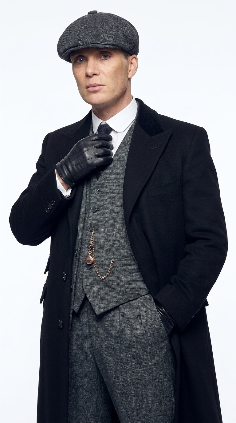 Men’s Black Peaky Blinders Full-Length Overcoat – Thomas Shelby Inspired Vintage Wool Coat