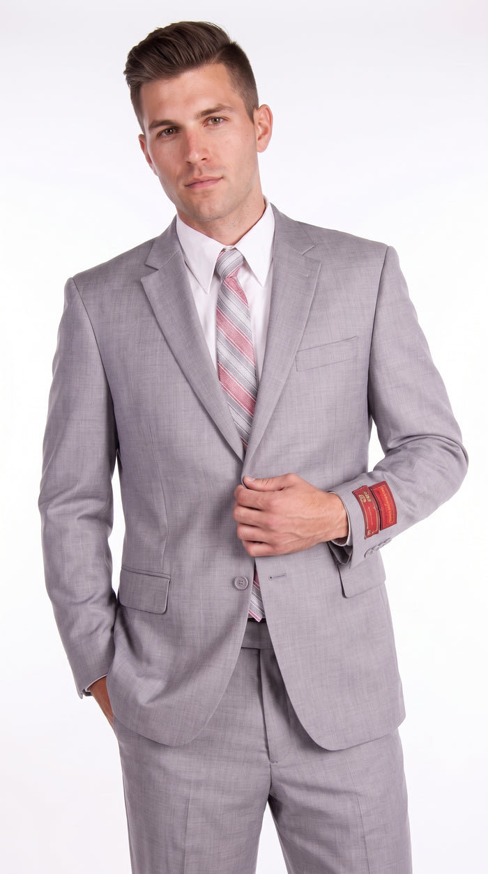 Tiglio Men’s Light Grey 2 Button Suit, High Quality Formal Wedding Business Dress Suit
