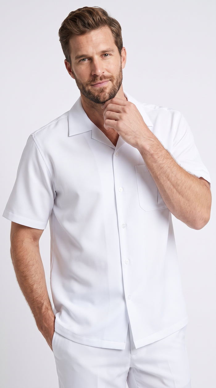 Men’s White Big and Tall Walking Suit, Short Sleeve Casual Shirt and Pants Set up to 6XL