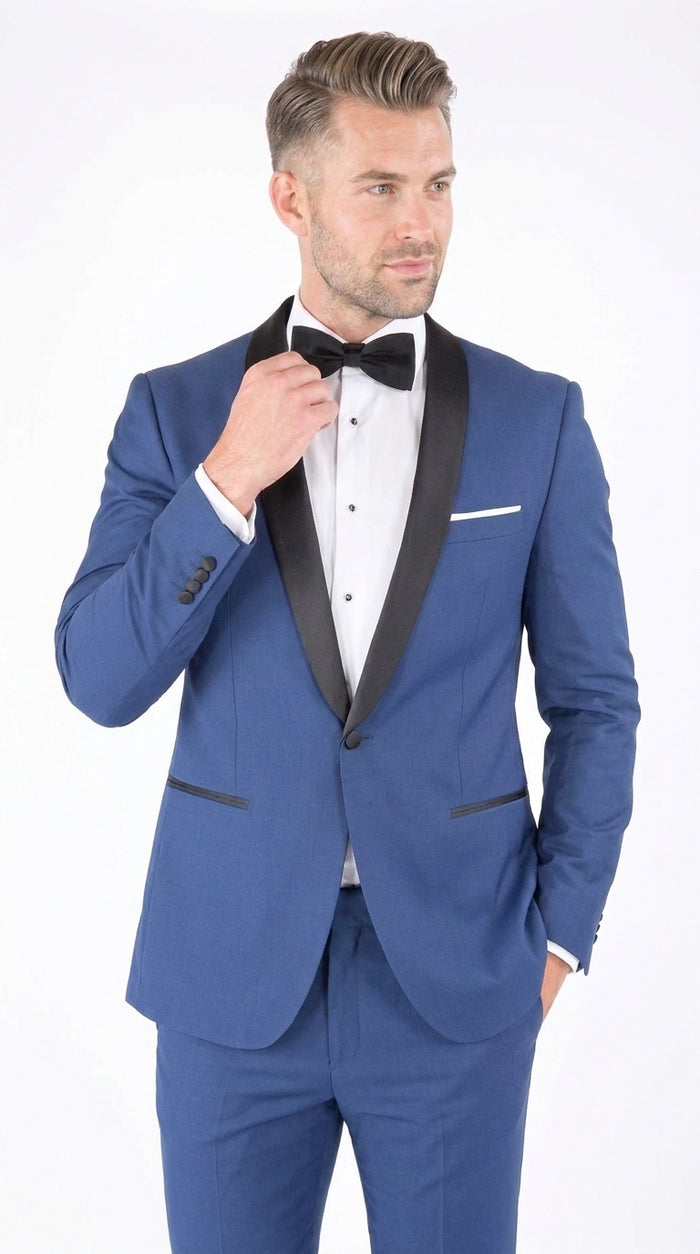 Men’s Cobalt Blue Tuxedo Suit – Black Shawl Lapel Wedding, Prom and Formal 2-Piece Suit