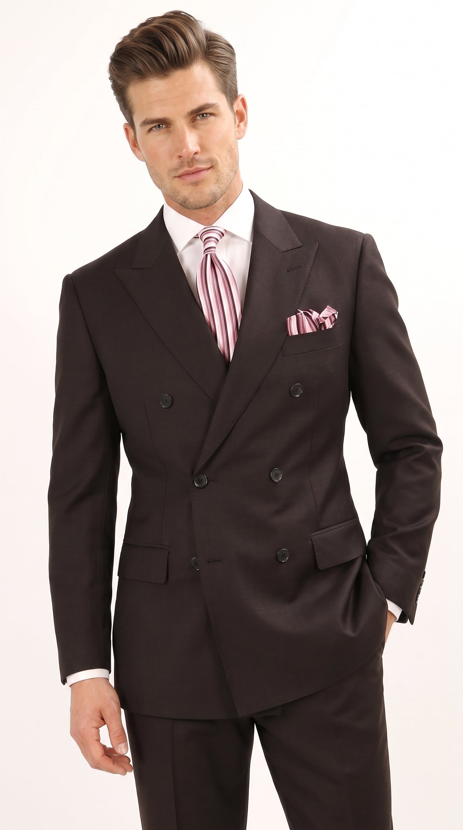 Apolo King Men’s Black Double Breasted Wool Suit, Classic Formal Wedding Business Dress Suit