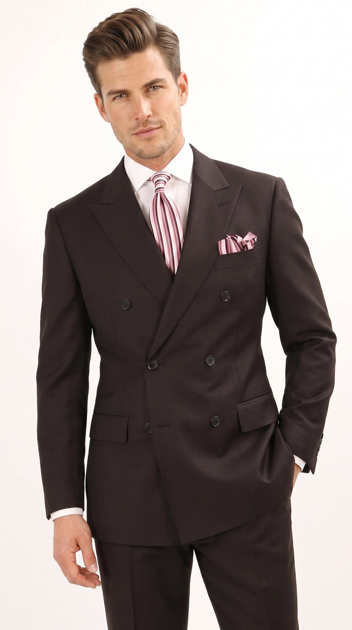Apolo King Men’s Black Double Breasted Wool Suit, Classic Formal Wedding Business Dress Suit