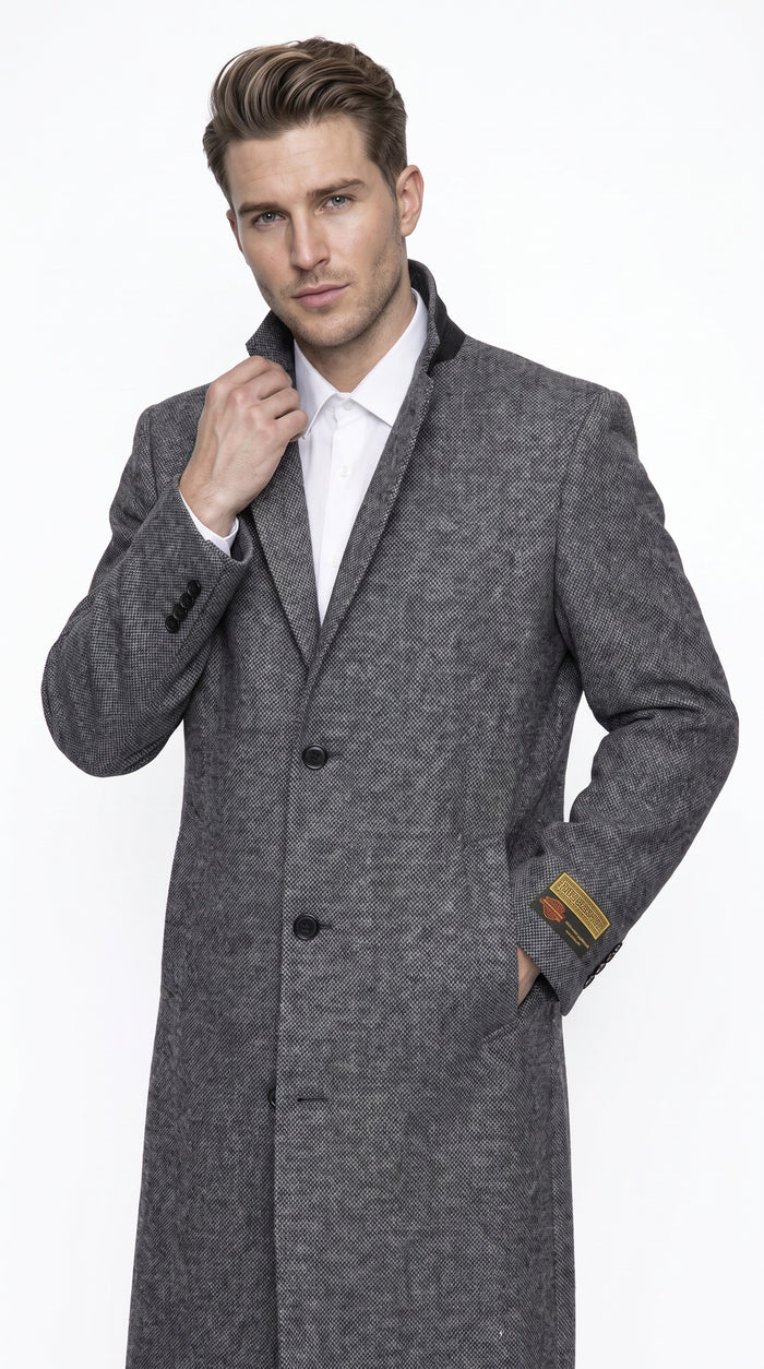 Men’s Grey Big and Tall Long Overcoat, Winter Dress Topcoat Outerwear Coat Up to Size 68