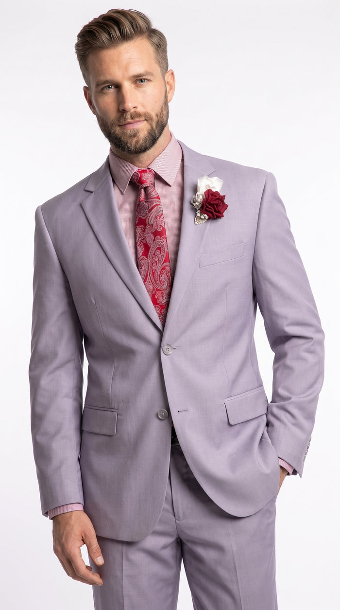 Men’s Light Grey 2 Button Suit, Modern Fit Formal Wedding Business Dress Suit