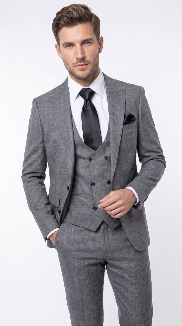 ROSSI MAN Max RM1784 Men’s Grey 3 Piece Suit, Formal Wedding Business Dress Suit