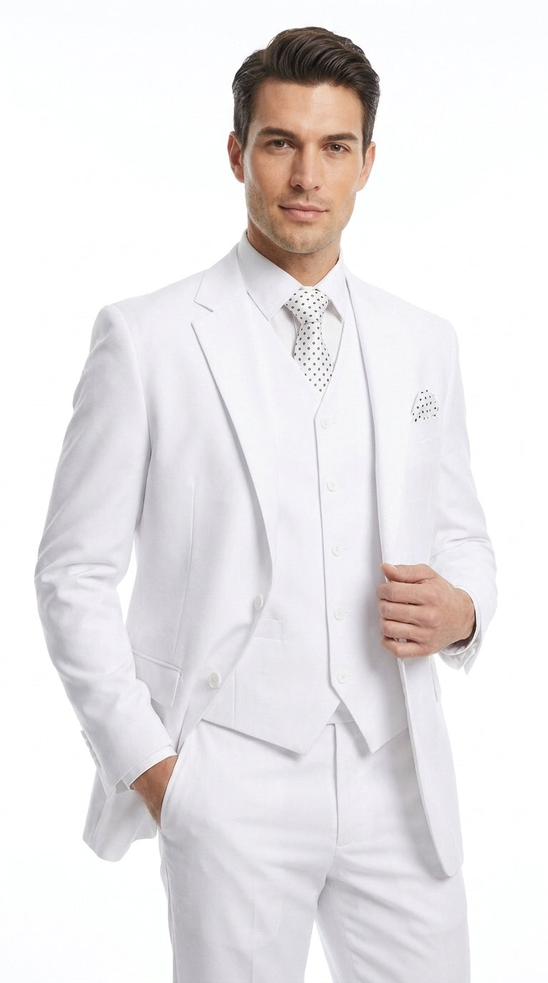 Men’s White 2 Button Wedding Suit, Modern Vested Formal Groom Prom Dress Suit