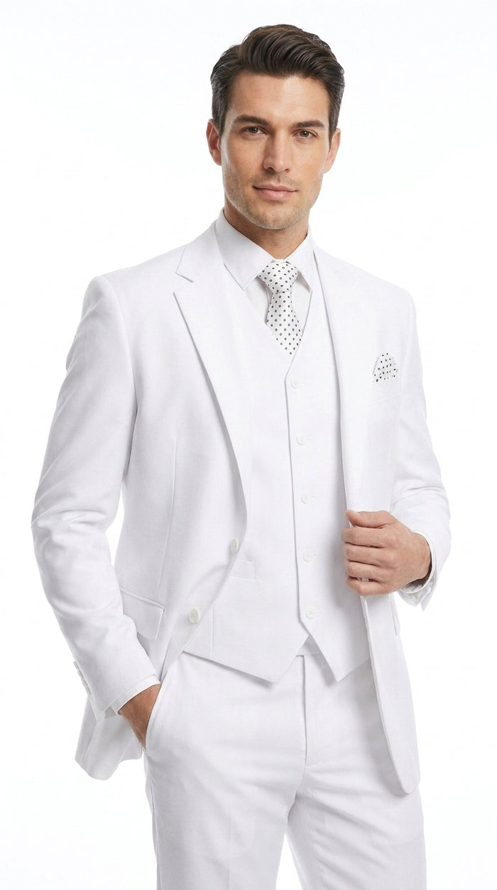 Men’s White 2 Button Wedding Suit, Modern Vested Formal Groom Prom Dress Suit