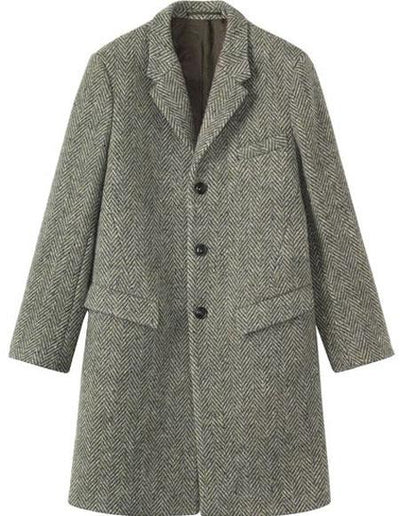 Men's Grey Tweed Wool full length Overcoat