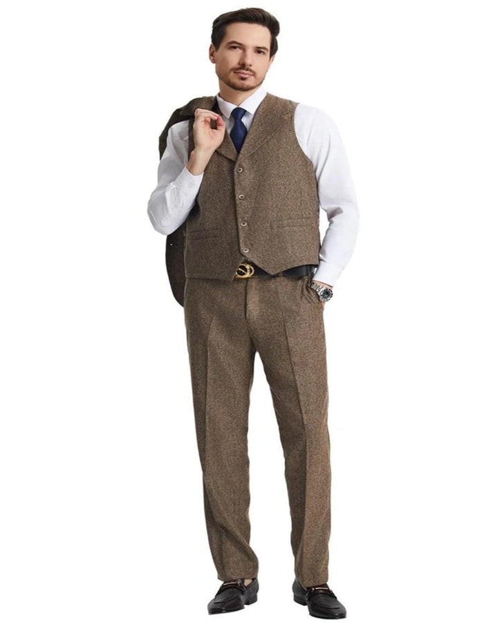 Brown 1920s Herringbone Tweed Vested Suit