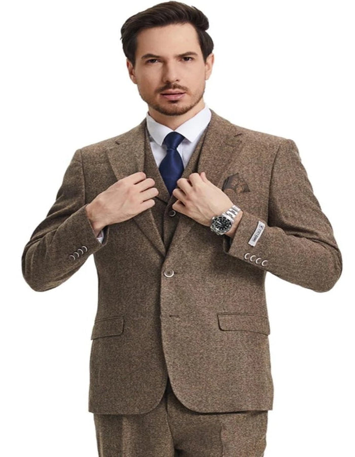 Brown 1920s Herringbone Tweed Vested Suit