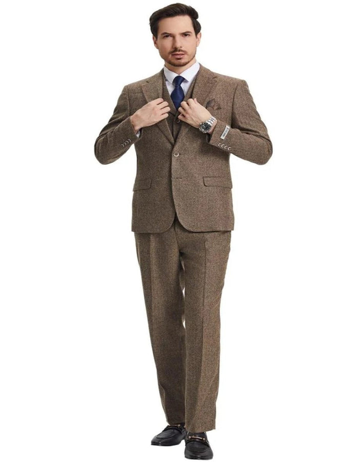 Brown 1920s Herringbone Tweed Vested Suit