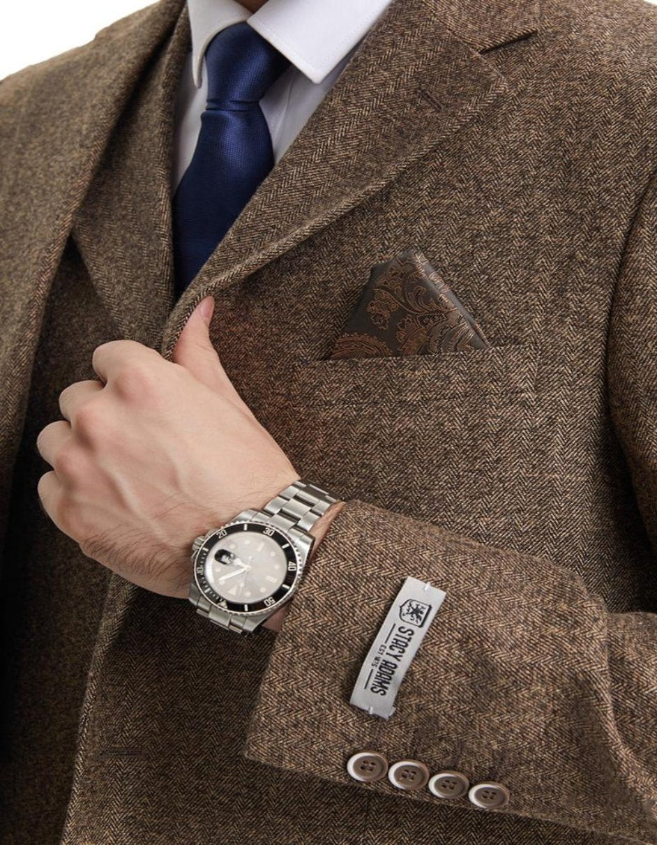 Brown 1920s Herringbone Tweed Vested Suit