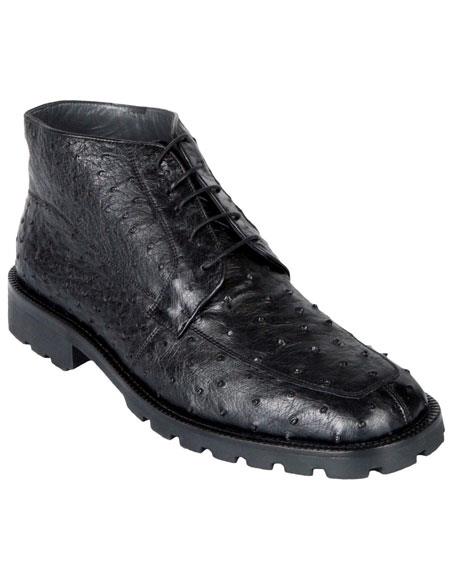 Los Altos Boots Men's Genuine Ostrich Dress Ankle Boots High Top Shoes Rubber Sole