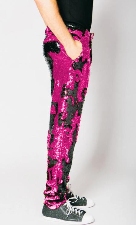Hot Pink Men's Sequin Party Trousers