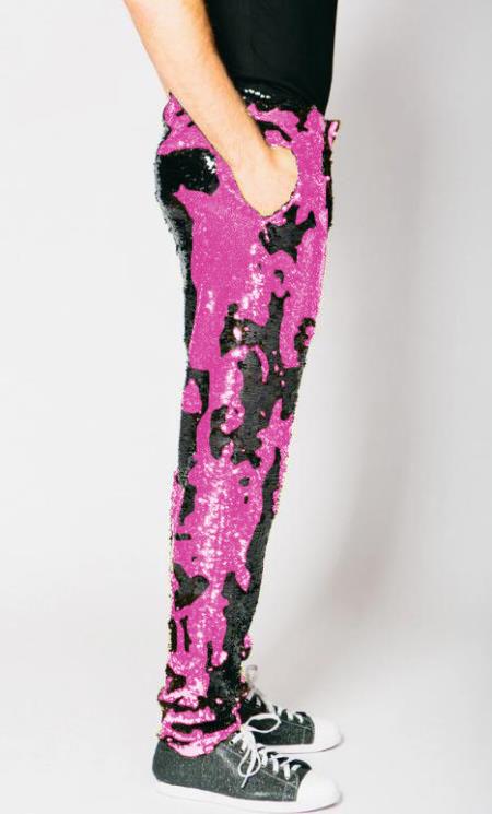 Mens Pink Sequin Party Pants