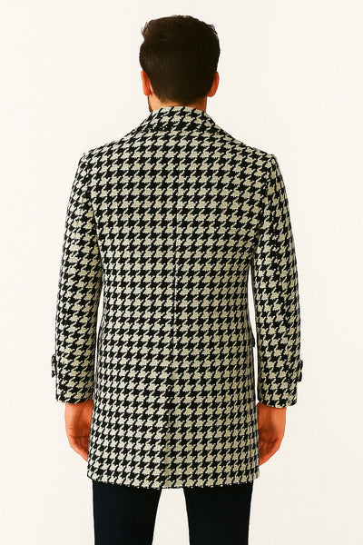 Men’s Houndstooth Wool Peacoat Slim Fit
