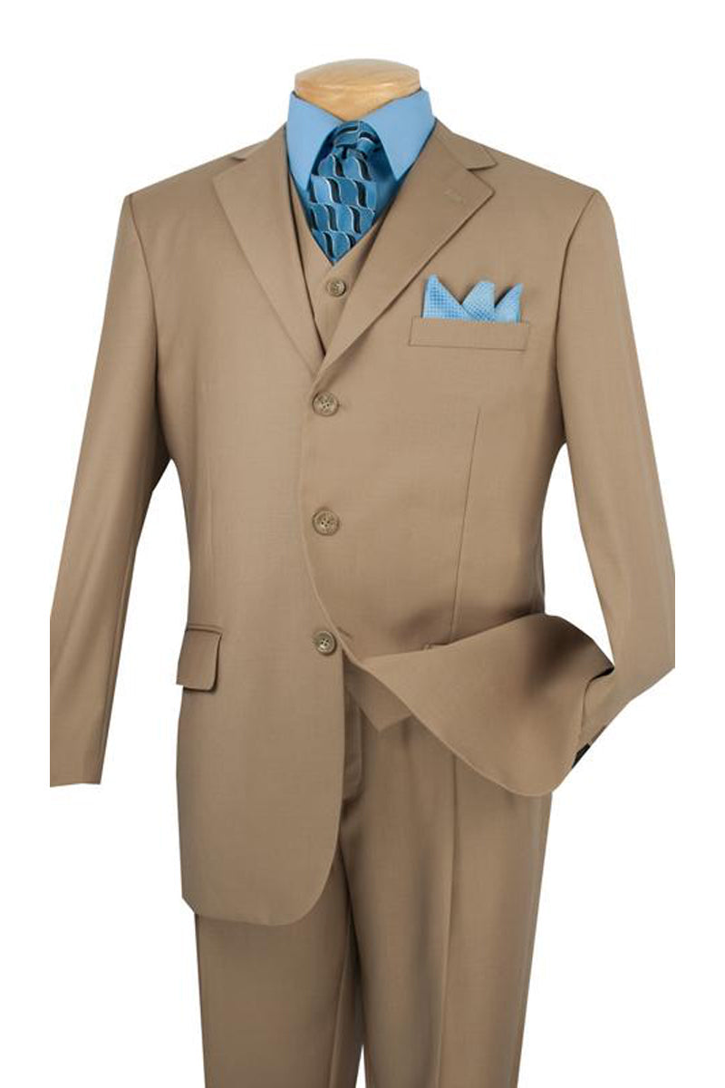 Classic 3 Button Vested Suit in Tan