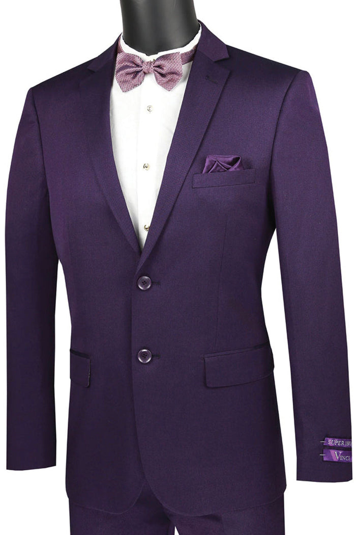 Ultra Slim Satin Sharkskin Suit in Purple