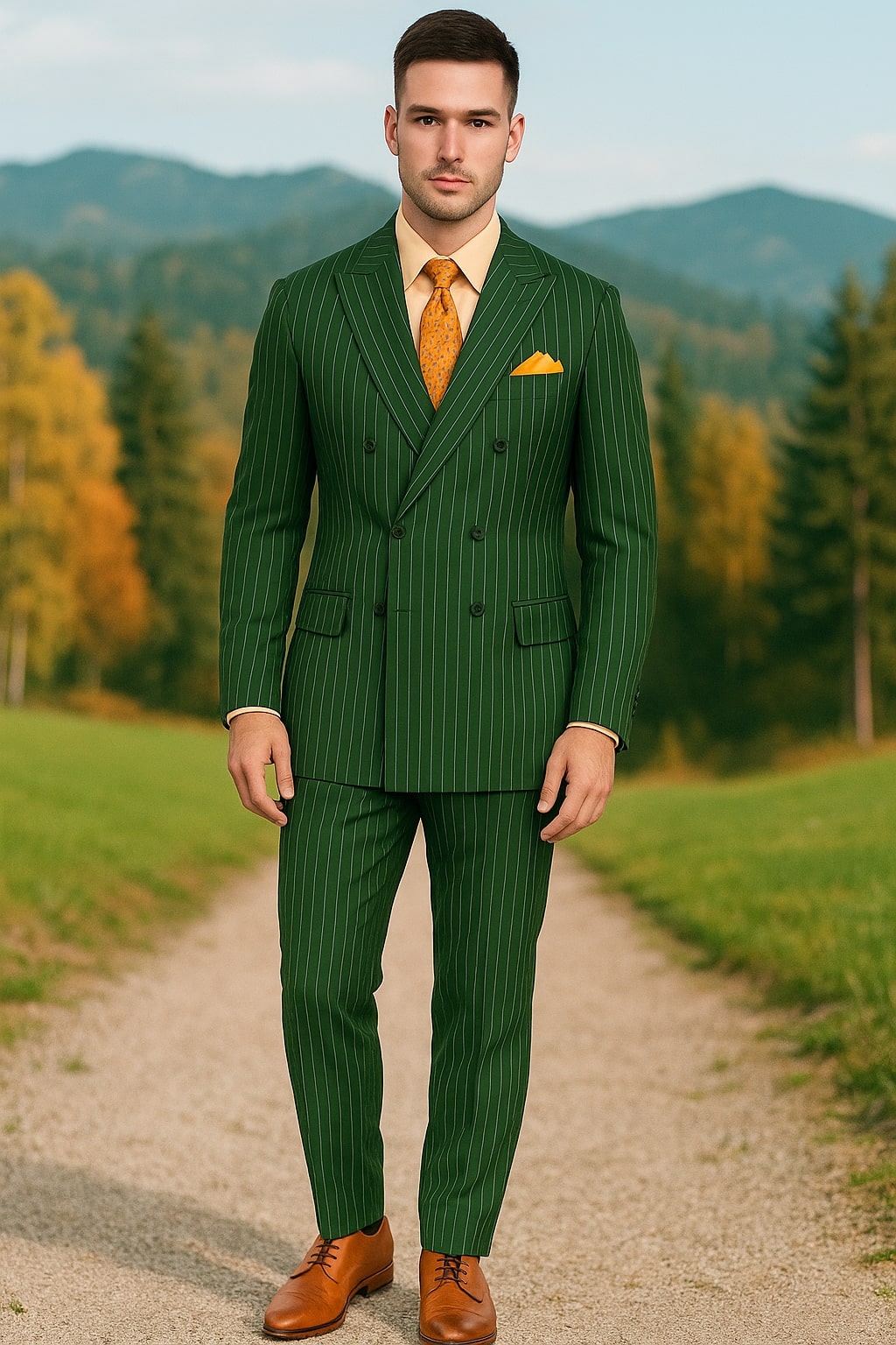 Hunter Green 1920s Pinstripe Double-Breasted Suit