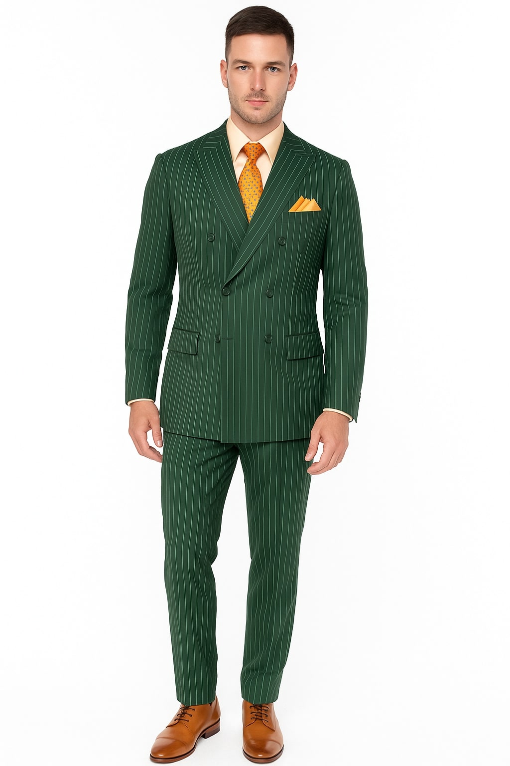 Hunter Green Pinstripe Double-Breasted Suit MensItaly Hunter Green Pinstripe Double-Breasted Suit MensItaly