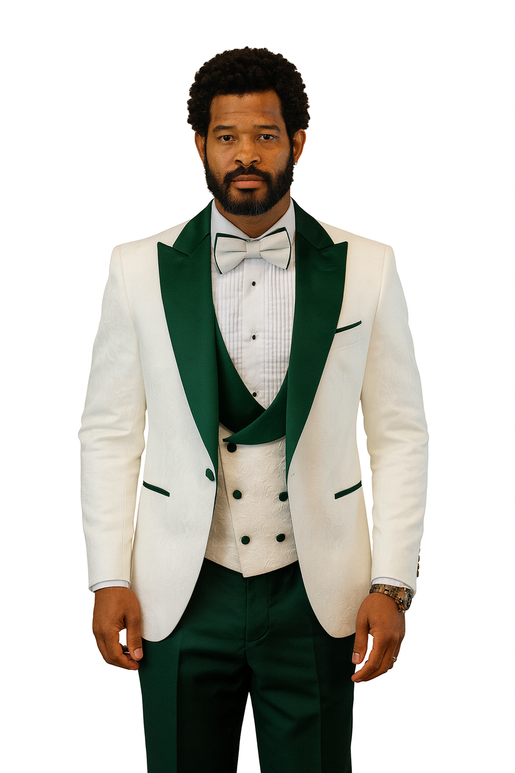 Paisley Green & White Peak Lapel Formal Set