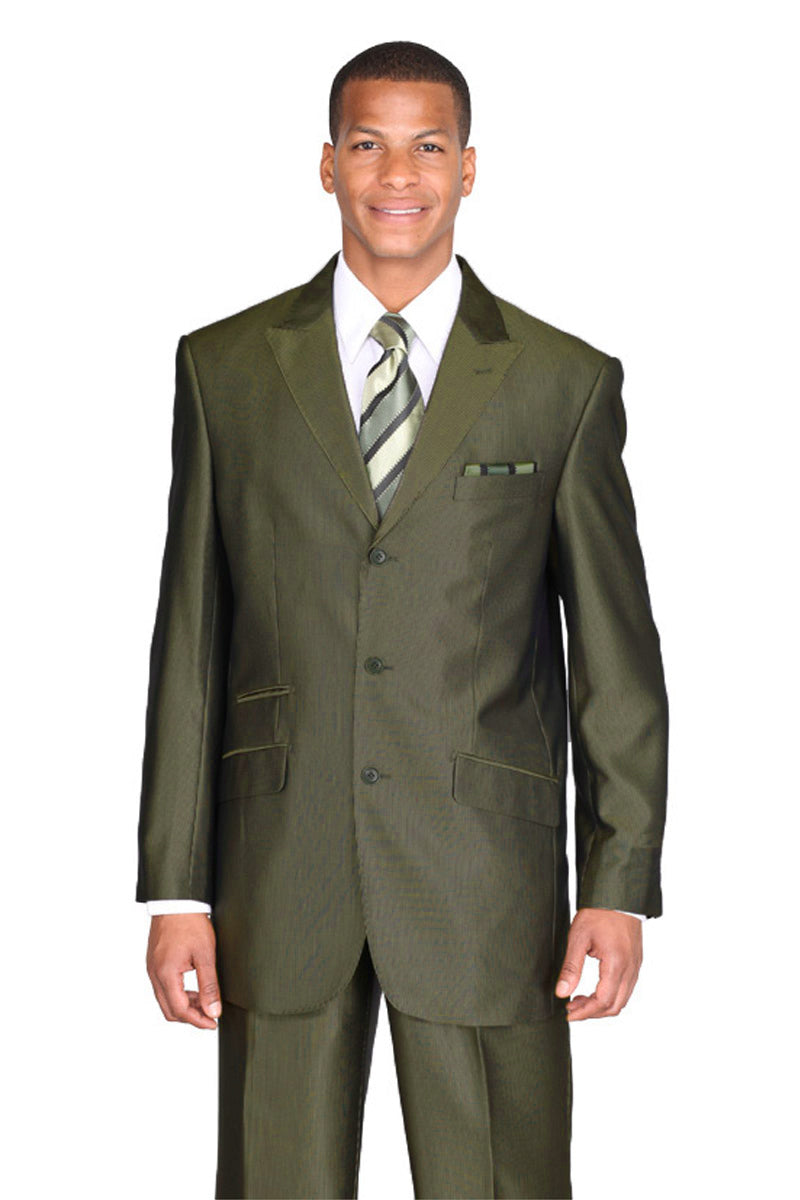 Classic 3 Button Olive Sharkskin Suit