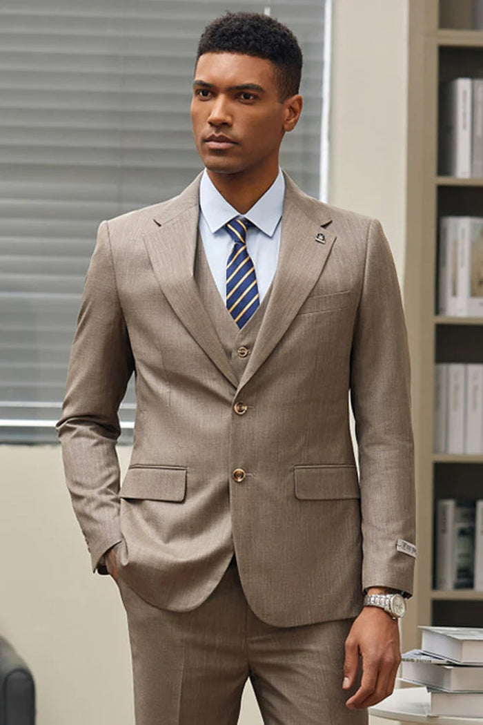Men's Stacy Adams Vested Sharkskin Suit, Dark Tan