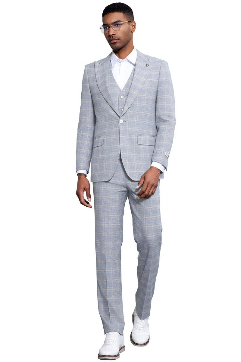 Stacy Adams Baby Blue Plaid Prom & Wedding Suit