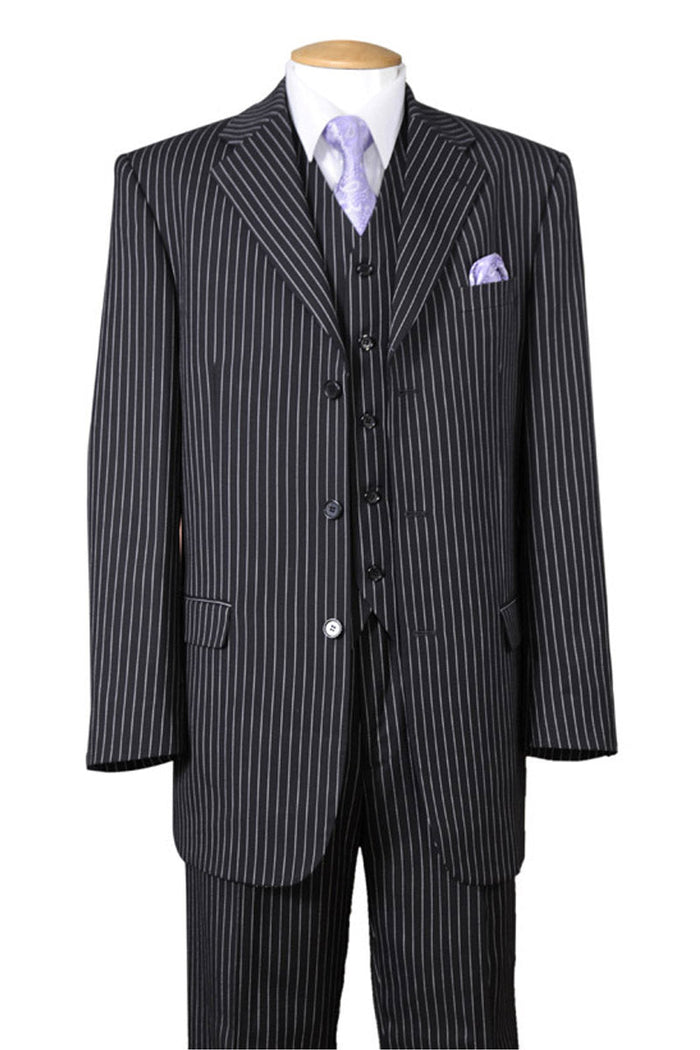 1920s Gangster Pinstripe Vested Suit Black