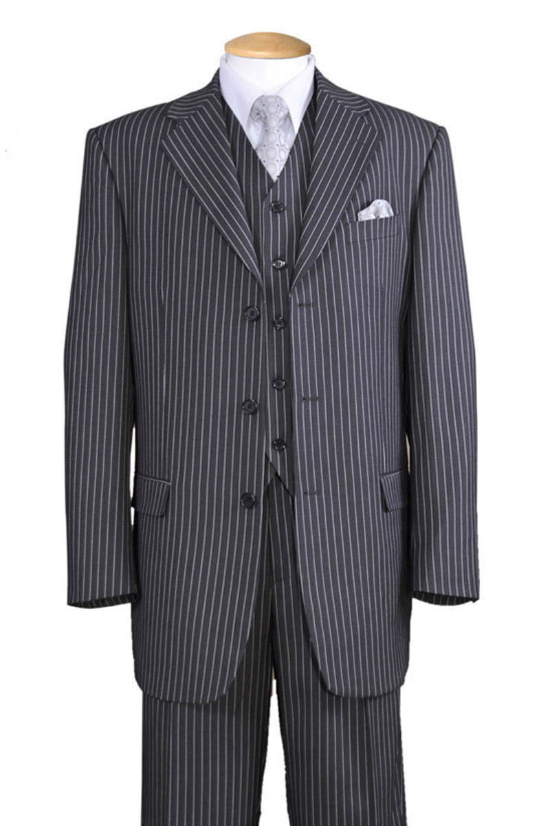 Charcoal 3-Button Vested Gangster Suit