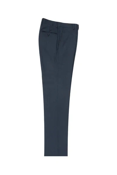 Blue Birdseye Flat Front Wool Dress Pant by Tiglio Luxe