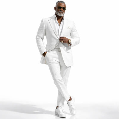 Inserch Mens Premium Cotton Seersucker Stripe Suit – White