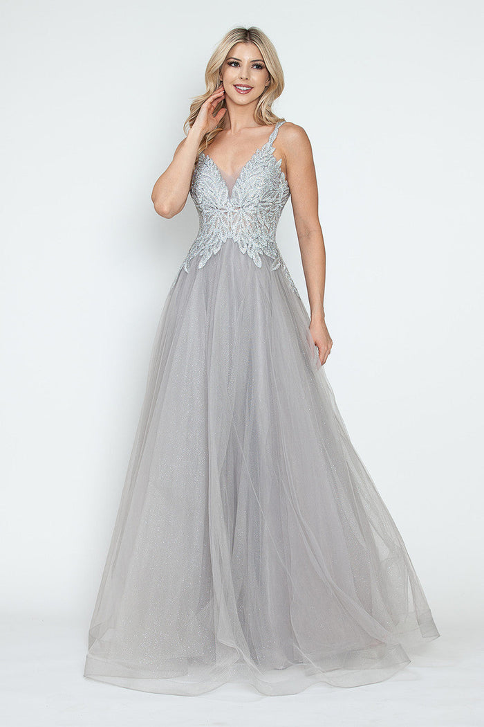 Glitter Tulle A-Line with Beaded Bodice Spaghetti Strap Prom & Formal Dress By Lenovia 8319