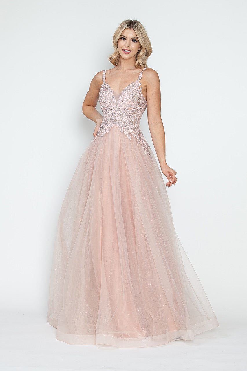 Glitter Tulle A-Line with Beaded Bodice Spaghetti Strap Prom & Formal Dress By Lenovia 8319