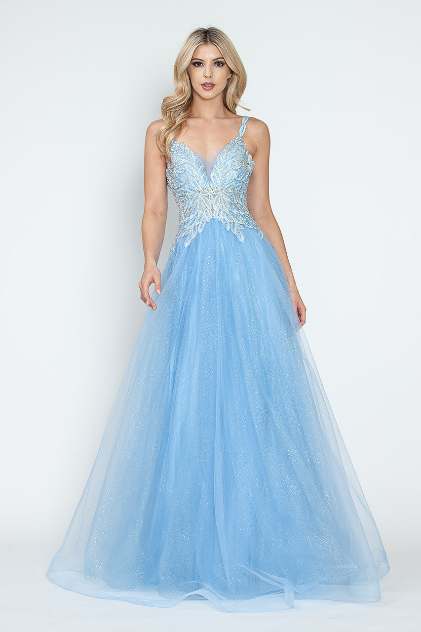 Glitter Tulle A-Line with Beaded Bodice Spaghetti Strap Prom & Formal Dress By Lenovia 8319