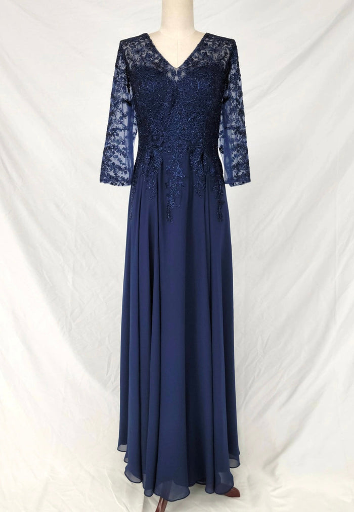 Chicas J070 Bridal Gold A-Line Floor-Length Sequin Embroidered Chiffon Dress